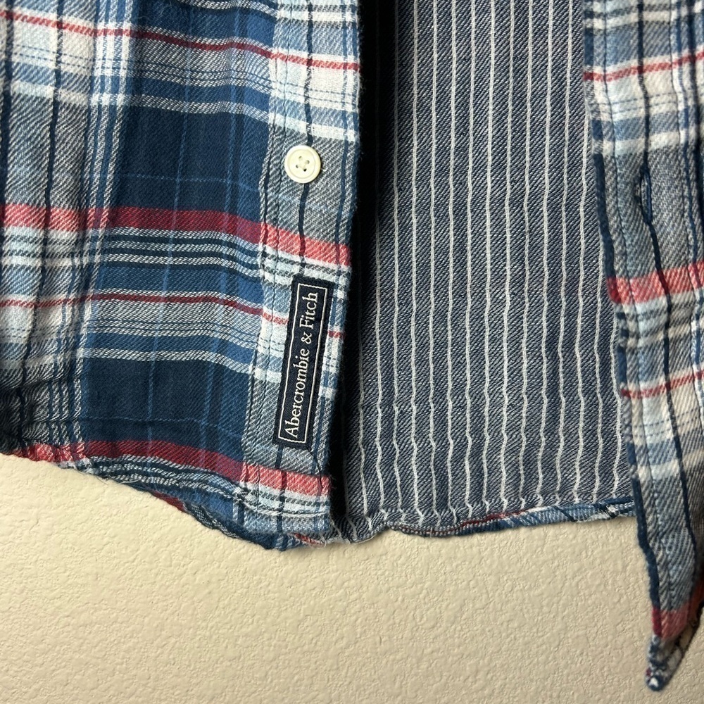 Abercrombie & Fitch Men’s XS Muscle Flannel Y2K Blue/Red Plaid Soft Button Up - Picture 7 of 15